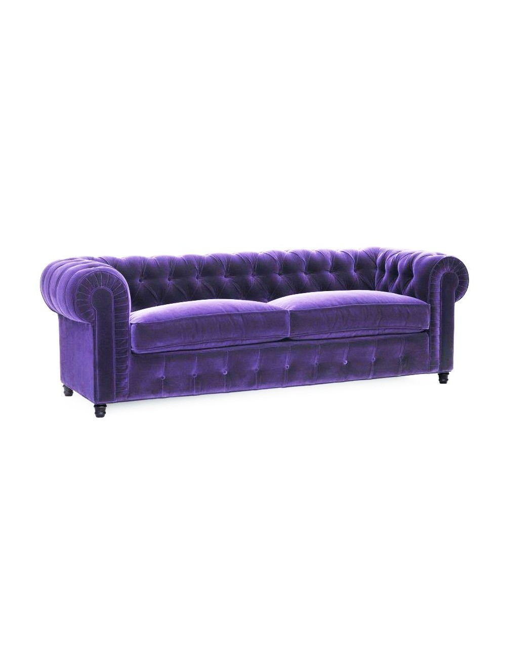 Fioletowa pikowana sofa Chesterfield Julietta 232 cm