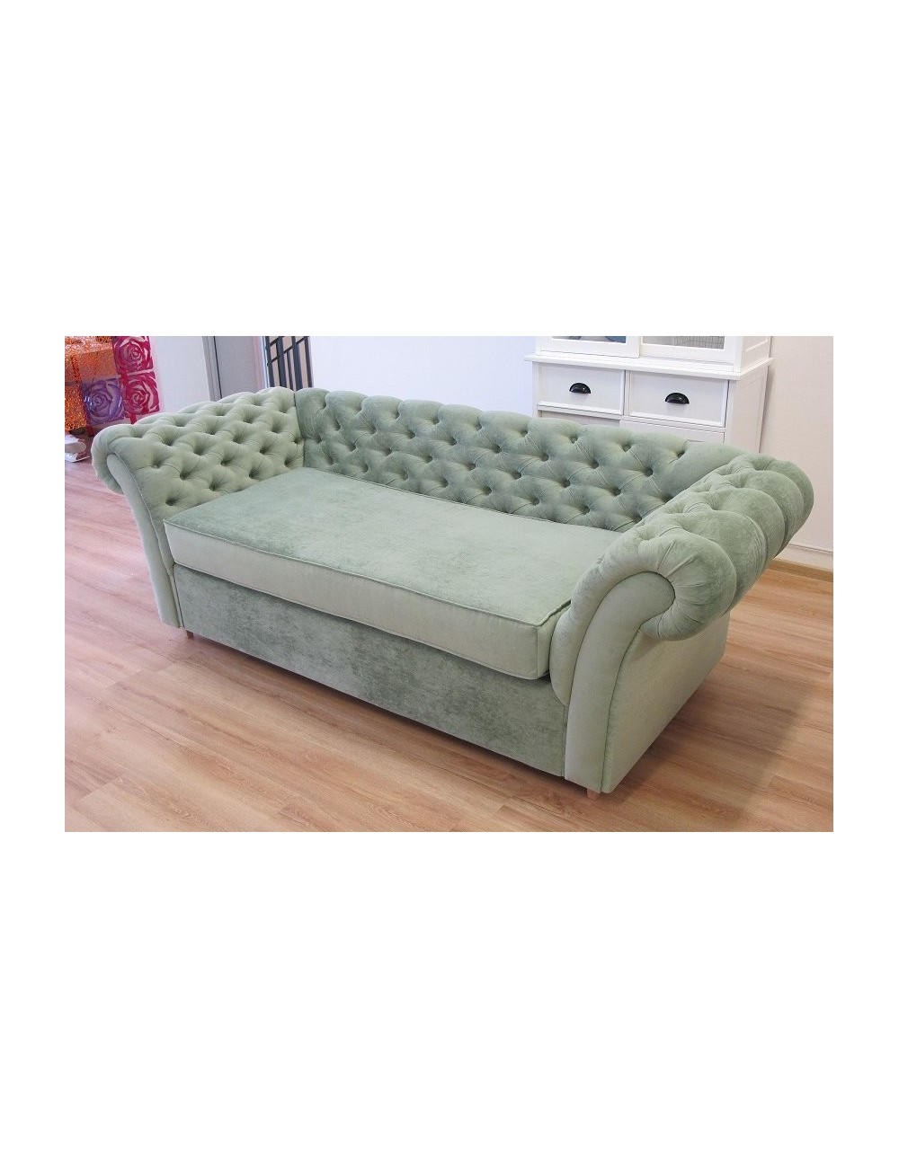 Zielona sofa chesterfiled Pablo 227 cm