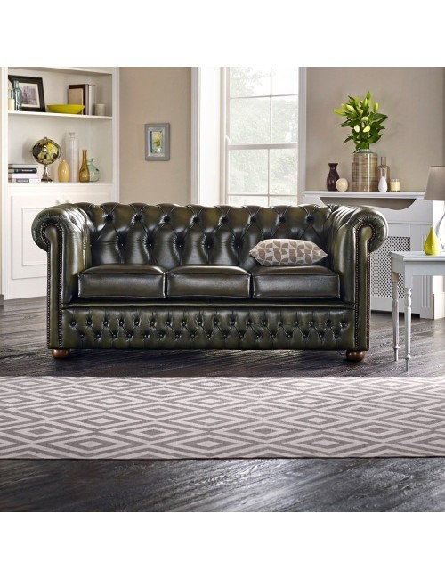 Pikowana sofa chesterfield w skórze naturalnej Windsor 200 cm