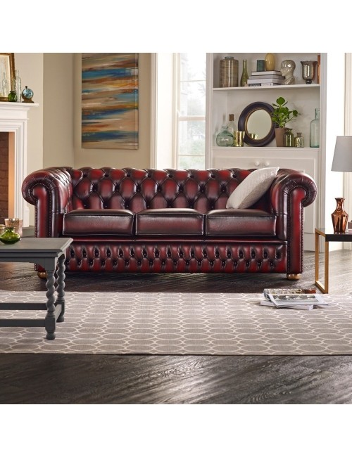 Pikowana sofa chesterfield w skórze naturalnej Windsor 200 cm